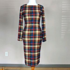 Flannel Pencil Dress - Tan/Red